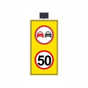 Panneau de signalisation routière réfléchissant à énergie solaire 100 x 175 cm - Interdiction de dépassement et limitation de vitesse à 50 km/h - Fabriqué en acier - Product Image 2