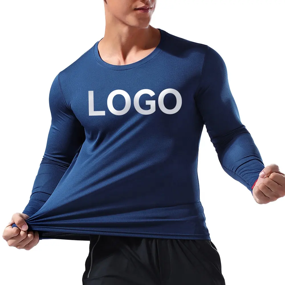 Wholesale Custom Printing Long Sleeve Dry Fit Gym T-Shirt Printed Polyester Sports Tshirt Mens Running T Shirts