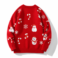 Pull de Noël Rouge en Gros pour Hommes – Col Rond Ample Style Décontracté Jacquard Tendance Automne-Hiver