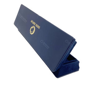 Conjunto de joyero de terciopelo para pulsera de cuero Pu con logotipo personalizado de gama alta C, caja azul para collar y pendientes - Product Image 3