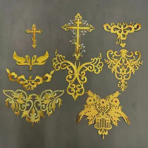 ZSY Wholesale Iron on embroidery Gold Lace Sew on Iron on Patches for Clothing DIY Motif Applique