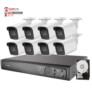 Anpviz 8CH 4K security system 8 pcs 4K POE IP Bullet Camera NIGHT VISION IP67 8CH 4K NVR with 4TB HDD H.265+ 7/24 recording