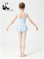 Traje de Ballet Anna Shi Azul Claro sin Mangas con Cuello en V y Falda de Gasa para Niñas, Ideal para Clases de Danza y Entrenamiento