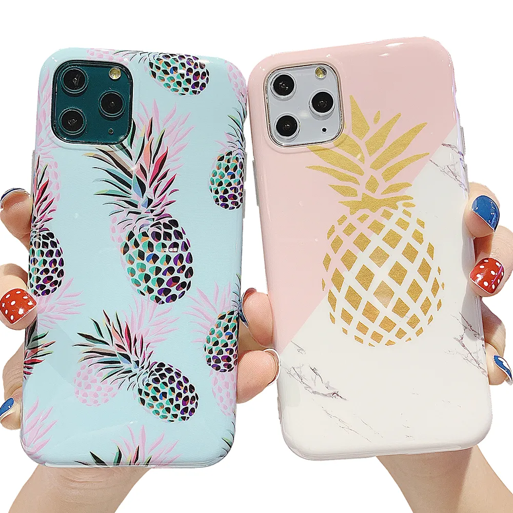 Blue sky Mosaic marble pineapples IMD Soft TPU Mobile Phone Case For iPhone 11