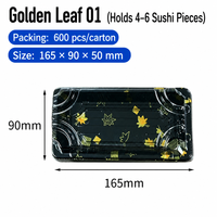 Boîte à sushi en plastique PET de qualité alimentaire en gros, motif feuille dorée, couvercle anti-buée, conteneur à sushi pour restaurant, cuisine japonaise