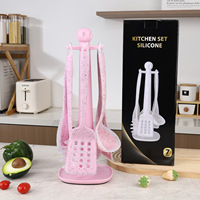 Ensemble de 7 ustensiles de cuisine en silicone écologiques mouchetés, résistants à la chaleur, antiadhésifs, compatibles lave-vaisselle, spatule, cuillère, support rotatif