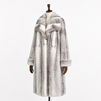 Manteau long décontracté d'hiver pour femme en fourrure de vison argenté naturel, coupe oversize, col rabattu, résistant au vent, écologique, en polyester strié