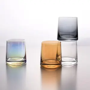 Seven Color Trapezoidal Ion Plated Amber Glass Water Cup Stylish Mugs Collection