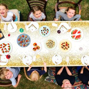 Tovaglie per Feste di <span class=keywords><strong>Compleanno</strong></span> - Decorazioni Oro e Bianco, Copritavolo Usa e Getta per Compleanni Interni/Esterni - Product Image 3