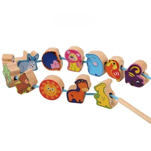 Infant and toddler early education threading beads for hand eye coordination For boys and girls aged 1-4 Made of wood