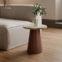Ensemble de tables basses en travertin, plateau en pierre naturelle avec base en bois, tables gigognes modernes pour salon