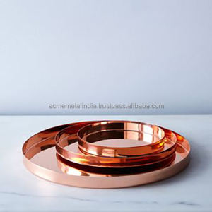 Juego de 3 bandejas redondas para servir alimentos con acabado de cobre sólido, ideales para uso diario, restaurantes, hoteles, utensilios de cocina de alta calidad - Product Image 2