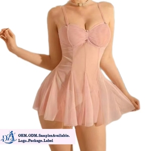 Camisón Sexy de Encaje y Chifón con Tirantes, Transparente, Tentador, Erótico, Lindo, Conjunto de Lencería Ligera con Bordado 3D <span class=keywords><strong>UM</strong></span> - Product Image 1
