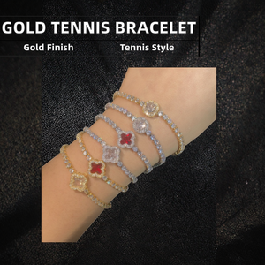 Pulsera de latón con diseño de nicho, cadena de tenis, cierre de trébol con circonitas, elegante y moderna, para mujer, joyería de aniversario - Product Image 2