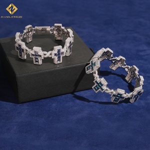 VVS Moissanite 925 <b>Silver</b> Vintage Cross <b>Cuff</b> <b>Bracelet</b> Luxury Cuban Link Colored Rhodium Plated Moissanite <b>Bracelet</b> - Product Image 5