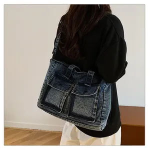 Borse a Tracolla in Denim Vintage con Doppia Tasca per Donne, Borsa Casual di Grande Capacità, Leggera Borsa a Tracolla per Studentesse - Product Image 3