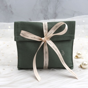 Custom Logo Printing Canvas Flap <b>Gift</b> Comb Jewelry Bag With Ribbon Green Soild Cotton <b>Envelope</b> Packaging Dust Pouch - Product Image 4