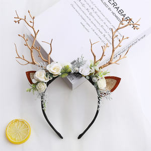 عيد الميلاد الغزلان قرن الوعل عقال مع الزهور قرن الوعل زهرة إكسسوارات الشعر للحفلات تأثيري حلي - Product Image 3