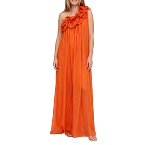 Abito lungo da donna in chiffon fluido con volant e spalle scoperte, abiti da donna Sehe Fashion - Product Image 1