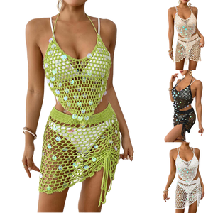 Traje de baño sólido de dos piezas de ganchillo hecho a mano para mujer - Product Image 4