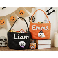 Panier de rangement portable en corde de coton orange avec poignée, sac cadeau écologique en corde pour bonbons d'enfants, sac citrouille pour enfants
