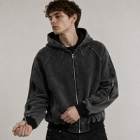 Sweat à capuche zippé pour homme en coton épais, style vintage, avec logo personnalisé brodé, délavé à l'acide, nouvelle collection automne, offre spéciale