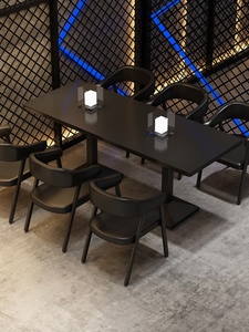 Ensemble de meubles de <span class=keywords><strong>restaurant</strong></span> modernes entièrement noirs, table à manger minimaliste en noir mat et fauteuils sculpturaux - Product Image 4