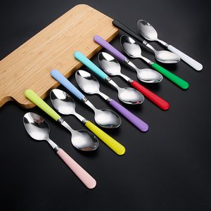 Cuillères à latte en acier inoxydable personnalisées en gros HBC0322, ensemble cuillère et fourchette en acier inoxydable avec manche en plastique - Product Image 1