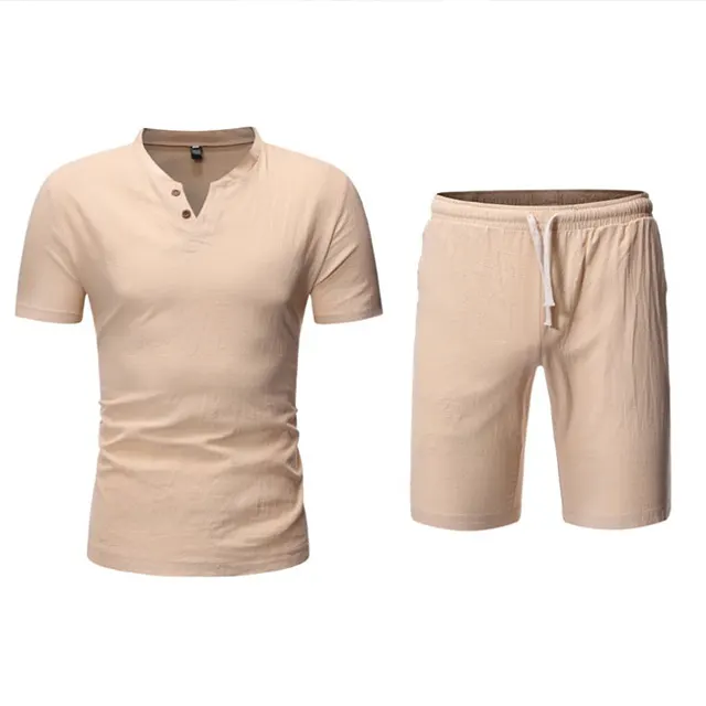 Factory wholesale men's new two-piece short-sleeved T-shirt + shorts pure color fashion casual youth suit
