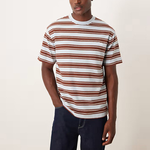 T-shirt rayé pour homme de haute qualité avec logo personnalisé, col rond décontracté, manches courtes, t-shirts d'été légers en coton, vente en gros - Product Image 1