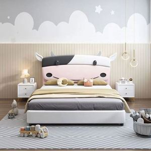 Lit de Jour Moderne Minimaliste en Bois Confortable pour Enfants, Design Vache Cartoon, Idéal Chambre Garçons Filles Petits Espaces - Product Image 2