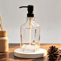 Distributeur de savon en verre ambré carré épais de haute qualité de 500 ml avec pompe manuelle en acier inoxydable noir au design moderne pour la salle de bain