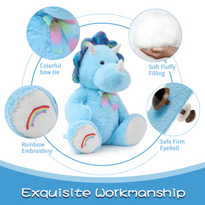 Peluche <span class=keywords><strong>Dinosaure</strong></span> Triceratops Assis avec Nœud Arc-en-ciel, Jouet en Peluche Doux, Matériel Sûr Certifié CE, Cadeau pour Enfants, Collection - Product Image 2