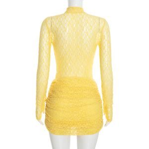 Viviblook D26ST372 Ensemble en dentelle pour femme, body à manches longues et col montant, mini-jupe moulante sexy, ensemble deux pièces - Product Image 3