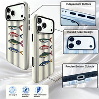 Coque de téléphone personnalisée à deux niveaux en PC+TPU avec motif de poisson marin rayé pastel pour iPhone 18, résistante à l'usure quotidienne