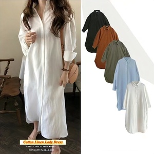 Robe chemise ample <span class=keywords><strong>en</strong></span> coton et <span class=keywords><strong>lin</strong></span> <span class=keywords><strong>pour</strong></span> <span class=keywords><strong>femme</strong></span>, à simple boutonnage, manches longues, style décontracté printemps-été - Product Image 2