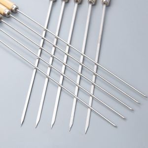 Stainless Steel Barbecue Stick with Wooden Handle Flat Barbecue Fork and Needle Kitchen <b>Tools</b> - Product Image 4