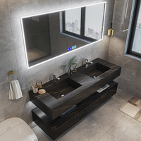 Custom japan houten stijl hotel home luxe moderne badkamer vanity met spiegel en kast, badkamermeubel met spiegel