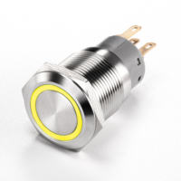 Interrupteur à bouton-poussoir LED en acier inoxydable et aluminium de 19 mm, IP65, 1NO 15A 24V AC/DC, action momentanée, pour appareils électroménagers