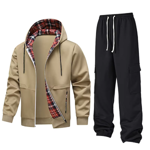 Ensemble de survêtement 2 pièces pour homme avec sweat à capuche zippé et pantalon de jogging doublé polaire, tenue de sport décontractée printemps automne - Product Image 4