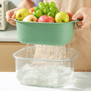 Double Layer Plastic Vegetable Fruit Drainer Storage Basin With Lid For Kitchen Use - Product Image 3