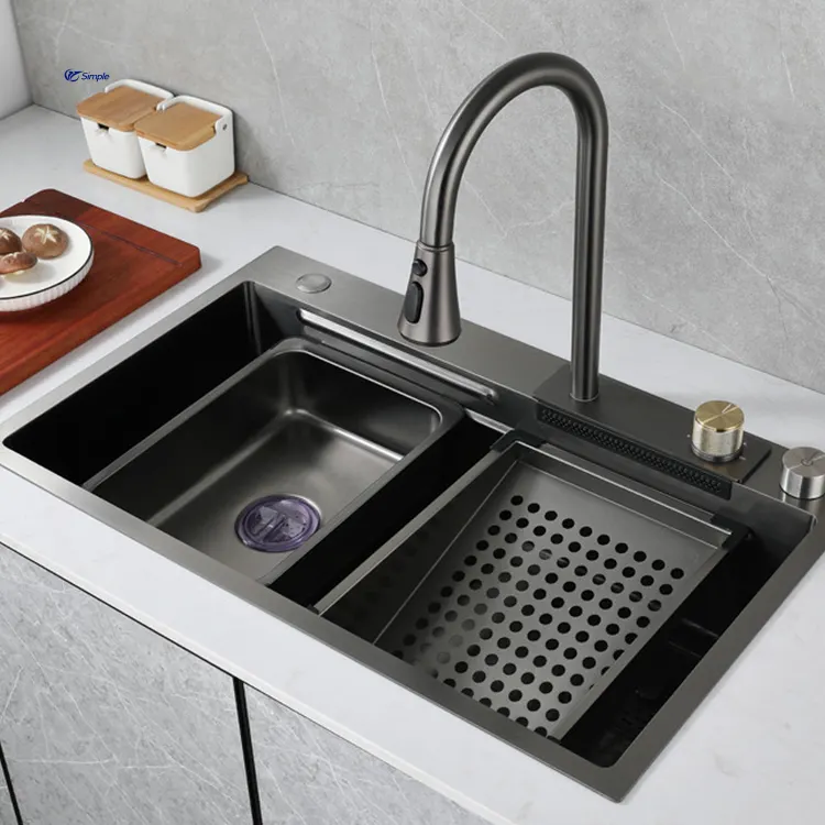 Simple Modern Kitchen Faucet Kitchen Wash Basin Sink Handmade Nano Stainless Steel Luxury 304 Square Kitchen Nano Sink Black