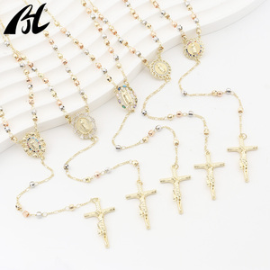 <span class=keywords><strong>Collana</strong></span> <span class=keywords><strong>Rosario</strong></span> con Ciondolo della Vergine Maria da 6mm Placcata <span class=keywords><strong>Oro</strong></span> 14K Tricolore, <span class=keywords><strong>Collana</strong></span> Religiosa di Moda - Product Image 1