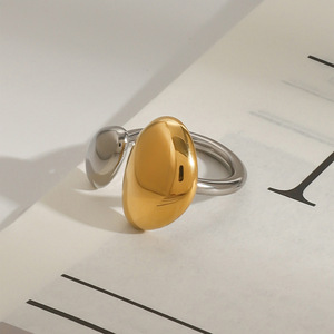 Statement <b>Ring</b> 18k Gold Stainless Steel Two Tone Irregular <b>Opening</b> Geometric Shape Unisex Jewelry Gift - Product Image 1