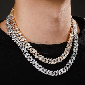 European & American INS Hot 12mm Square Zircon <b>Copper</b> Spring Buckle Cuban Necklace Men's Women's Hip-Hop <b>Chains</b> Bracelet Jewelry - Product Image 3