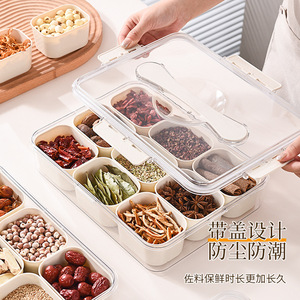 Spice Container Divided Transparent 9-Compartment Airtight <b>Storage</b> <b>Box</b> For Kitchen Seasoning Food Grade With Handle - Product Image 3
