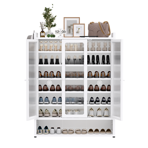 Armoire de rangement à <span class=keywords><strong>chaussures</strong></span> en métal pour salon, 3 portes vitrées, design peu encombrant pour 50 paires, construction moderne pliable et démontable - Product Image 2