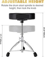RTS Drum Throne Adjustable Height 17.7"-23.6" Round Padded Seat Metal Double-Braced Tripod Ready to Ship