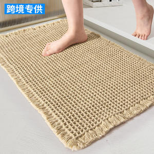 Alfombra de baño de microfibra con borlas, rectangular, absorbente y antideslizante para baños - Product Image 1