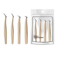 Ensemble de 4 pinces à cils en acier inoxydable avec pointes droites et courbées, poignée durable et confortable pour les extensions de cils